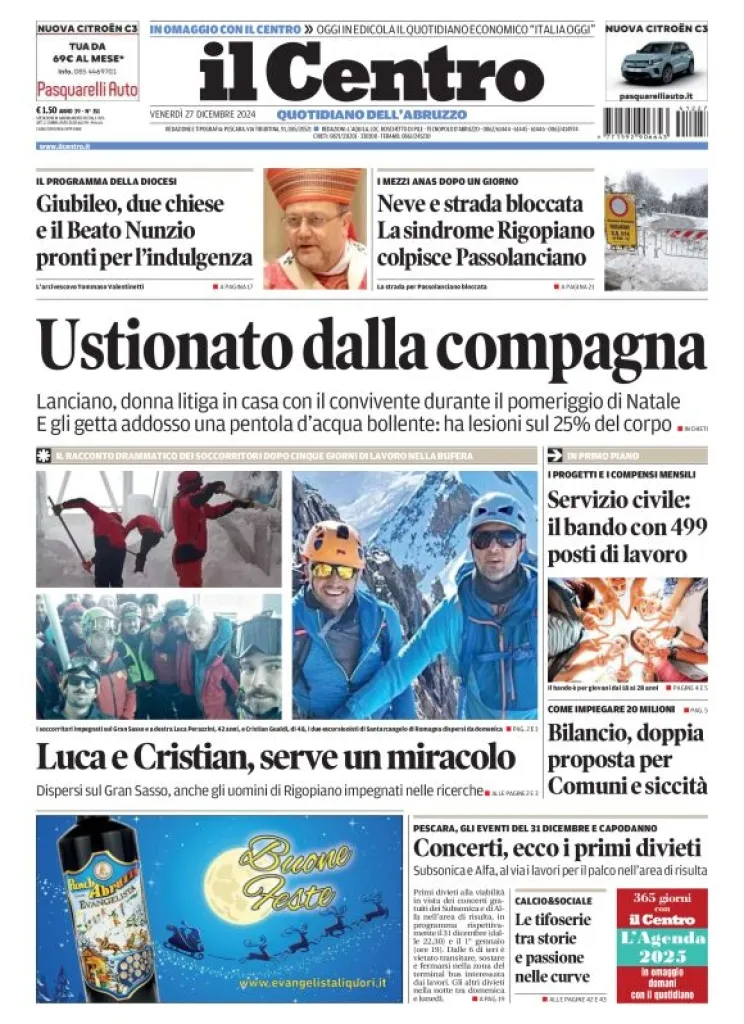 Prima-pagina-il centro-oggi-edizione-del-2024-12-27